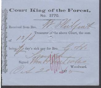 Document - ANCIENT ORDER OF FORESTERS NO. 3770 COLLECTION: RECEIPT