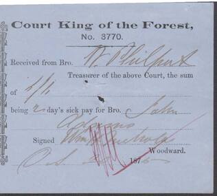 Document - ANCIENT ORDER OF FORESTERS NO. 3770 COLLECTION: RECEIPT