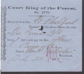 Document - ANCIENT ORDER OF FORESTERS NO. 3770 COLLECTION: RECEIPT