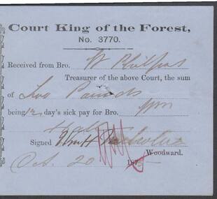 Document - ANCIENT ORDER OF FORESTERS NO. 3770 COLLECTION: RECEIPT