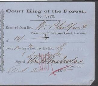 Document - ANCIENT ORDER OF FORESTERS NO. 3770 COLLECTION: RECEIPT