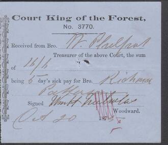 Document - ANCIENT ORDER OF FORESTERS NO. 3770 COLLECTION: RECEIPT