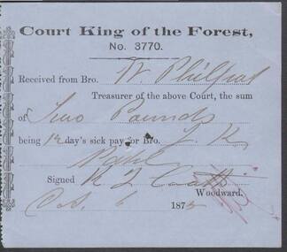 Document - ANCIENT ORDER OF FORESTERS NO. 3770 COLLECTION: RECEIPT