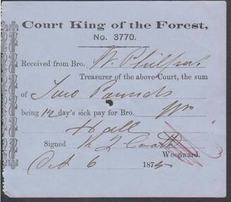 Document - ANCIENT ORDER OF FORESTERS NO. 3770 COLLECTION: RECEIPT