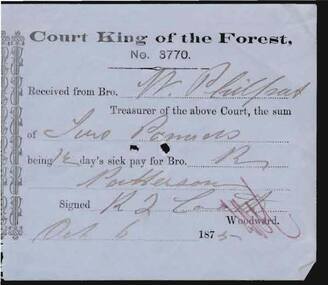 Document - ANCIENT ORDER OF FORESTERS NO. 3770 COLLECTION: RECEIPT