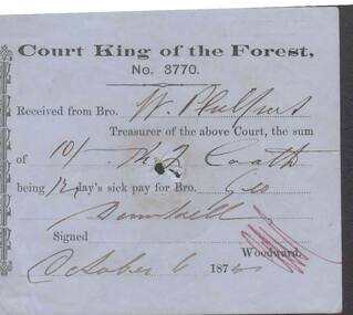 Document - ANCIENT ORDER OF FORESTERS NO. 3770 COLLECTION: RECEIPT