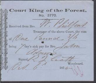 Document - ANCIENT ORDER OF FORESTERS NO. 3770 COLLECTION: RECEIPT