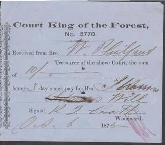 Document - ANCIENT ORDER OF FORESTERS NO. 3770 COLLECTION: RECEIPT