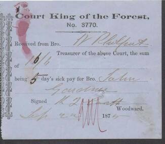 Document - ANCIENT ORDER OF FORESTERS NO. 3770 COLLECTION: RECEIPT