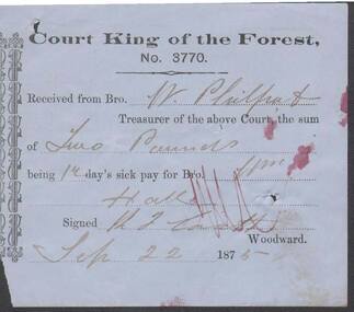 Document - ANCIENT ORDER OF FORESTERS NO. 3770 COLLECTION: RECEIPT