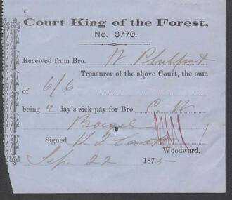 Document - ANCIENT ORDER OF FORESTERS NO. 3770 COLLECTION: RECEIPT