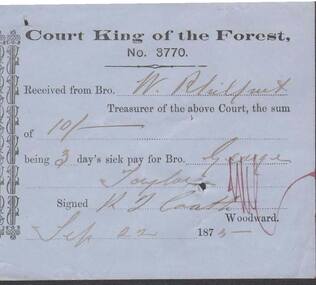 Document - ANCIENT ORDER OF FORESTERS NO. 3770 COLLECTION: RECEIPT