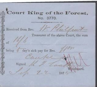 Document - ANCIENT ORDER OF FORESTERS NO. 3770 COLLECTION: RECEIPT
