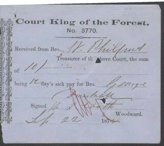 Document - ANCIENT ORDER OF FORESTERS NO. 3770 COLLECTION: RECEIPT