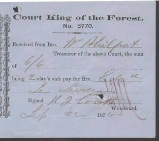 Document - ANCIENT ORDER OF FORESTERS NO. 3770 COLLECTION: RECEIPT
