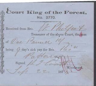 Document - ANCIENT ORDER OF FORESTERS NO. 3770 COLLECTION: RECEIPT