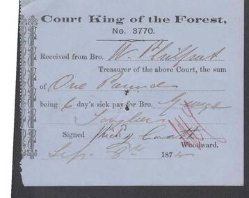 Document - ANCIENT ORDER OF FORESTERS NO. 3770 COLLECTION: RECEIPT