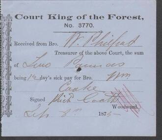 Document - ANCIENT ORDER OF FORESTERS NO. 3770 COLLECTION: RECEIPT