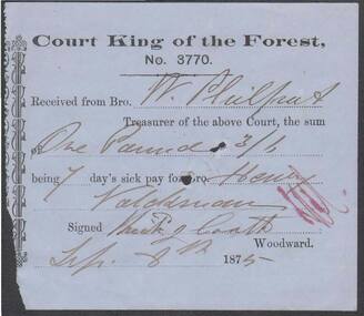 Document - ANCIENT ORDER OF FORESTERS NO. 3770 COLLECTION: RECEIPT