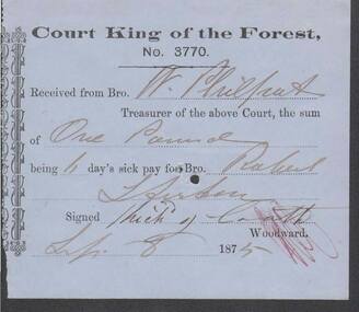 Document - ANCIENT ORDER OF FORESTERS NO. 3770 COLLECTION: RECEIPT