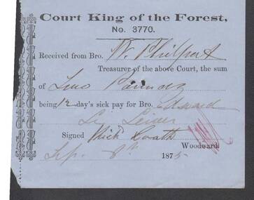 Document - ANCIENT ORDER OF FORESTERS NO. 3770 COLLECTION: RECEIPT