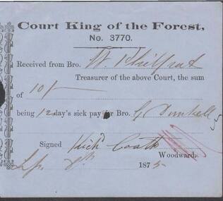 Document - ANCIENT ORDER OF FORESTERS NO. 3770 COLLECTION: RECEIPT