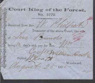 Document - ANCIENT ORDER OF FORESTERS NO. 3770 COLLECTION: RECEIPT