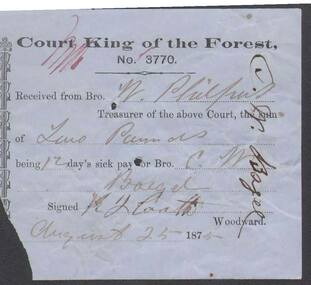 Document - ANCIENT ORDER OF FORESTERS NO. 3770 COLLECTION: RECEIPT