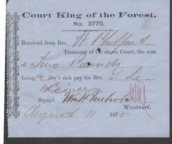 Document - ANCIENT ORDER OF FORESTERS NO. 3770 COLLECTION: RECEIPT