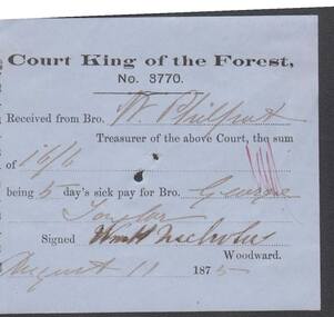 Document - ANCIENT ORDER OF FORESTERS NO. 3770 COLLECTION: RECEIPT