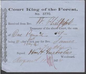 Document - ANCIENT ORDER OF FORESTERS NO. 3770 COLLECTION: RECEIPT