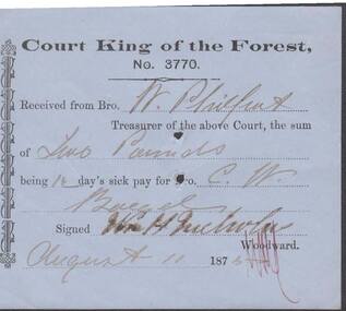 Document - ANCIENT ORDER OF FORESTERS NO. 3770 COLLECTION: RECEIPT