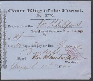 Document - ANCIENT ORDER OF FORESTERS NO. 3770 COLLECTION: RECEIPT
