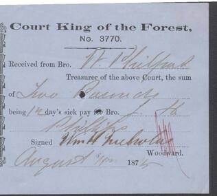 Document - ANCIENT ORDER OF FORESTERS NO. 3770 COLLECTION: RECEIPT