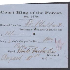 Document - ANCIENT ORDER OF FORESTERS NO. 3770 COLLECTION: RECEIPT