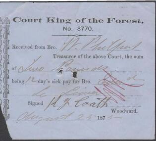 Document - ANCIENT ORDER OF FORESTERS NO. 3770 COLLECTION: RECEIPT