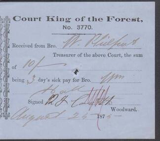 Document - ANCIENT ORDER OF FORESTERS NO. 3770 COLLECTION: RECEIPT