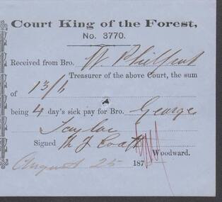 Document - ANCIENT ORDER OF FORESTERS NO. 3770 COLLECTION: RECEIPT