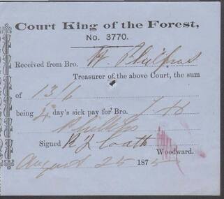 Document - ANCIENT ORDER OF FORESTERS NO. 3770 COLLECTION: RECEIPT