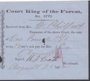 Document - ANCIENT ORDER OF FORESTERS NO. 3770 COLLECTION: RECEIPT