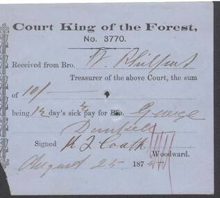 Document - ANCIENT ORDER OF FORESTERS NO. 3770 COLLECTION: RECEIPT