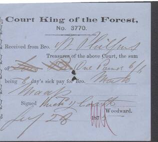 Document - ANCIENT ORDER OF FORESTERS NO. 3770 COLLECTION: RECEIPT