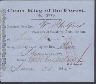 Document - ANCIENT ORDER OF FORESTERS NO. 3770 COLLECTION: RECEIPT