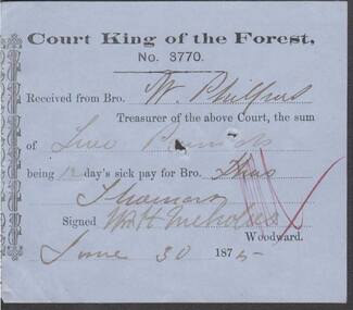 Document - ANCIENT ORDER OF FORESTERS NO. 3770 COLLECTION: RECEIPT