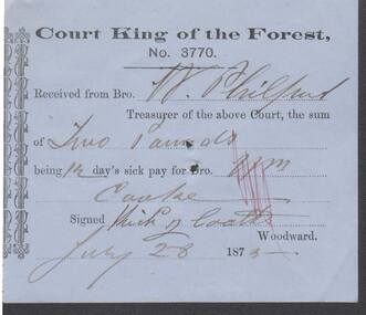 Document - ANCIENT ORDER OF FORESTERS NO. 3770 COLLECTION: RECEIPT