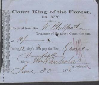 Document - ANCIENT ORDER OF FORESTERS NO. 3770 COLLECTION: RECEIPT
