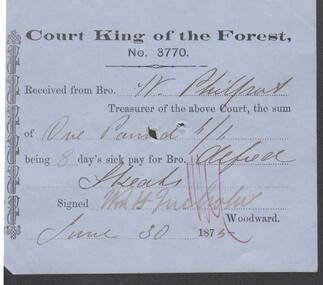 Document - ANCIENT ORDER OF FORESTERS NO. 3770 COLLECTION: RECEIPT