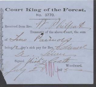 Document - ANCIENT ORDER OF FORESTERS NO. 3770 COLLECTION: RECEIPT