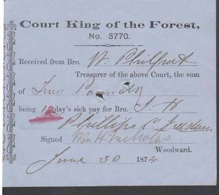 Document - ANCIENT ORDER OF FORESTERS NO. 3770 COLLECTION: RECEIPT