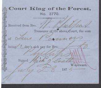 Document - ANCIENT ORDER OF FORESTERS NO. 3770 COLLECTION: RECEIPT